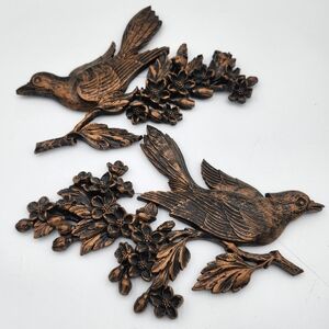 Vintage Dart Bird Dogwood Branch brown gold Embossed Plaque wall art